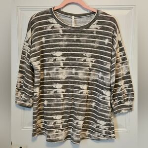 Striped Gray and White Women's Top By Now And Forever